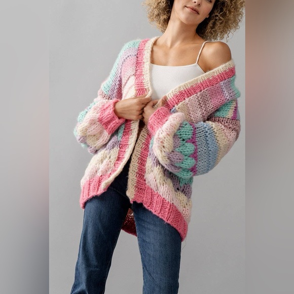 Multicolor Stripe Chunky Knit Cardigan - Picture 7 of 7
